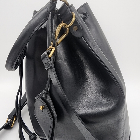 MADEWELL Lafayette Leather Bucket Drawstring Bag Black Large Carryall - Picture 8 of 16